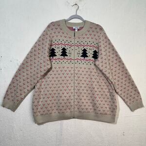 Denim & Co. Archives Zip Front Holiday Fair Isle Cardigan Sweater Plus Size 2X
